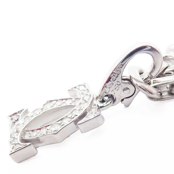 Authentic! Cartier 18k White Gold 3 Charm Bracelet with Diamond Cross Double C's - Picture 9 of 12